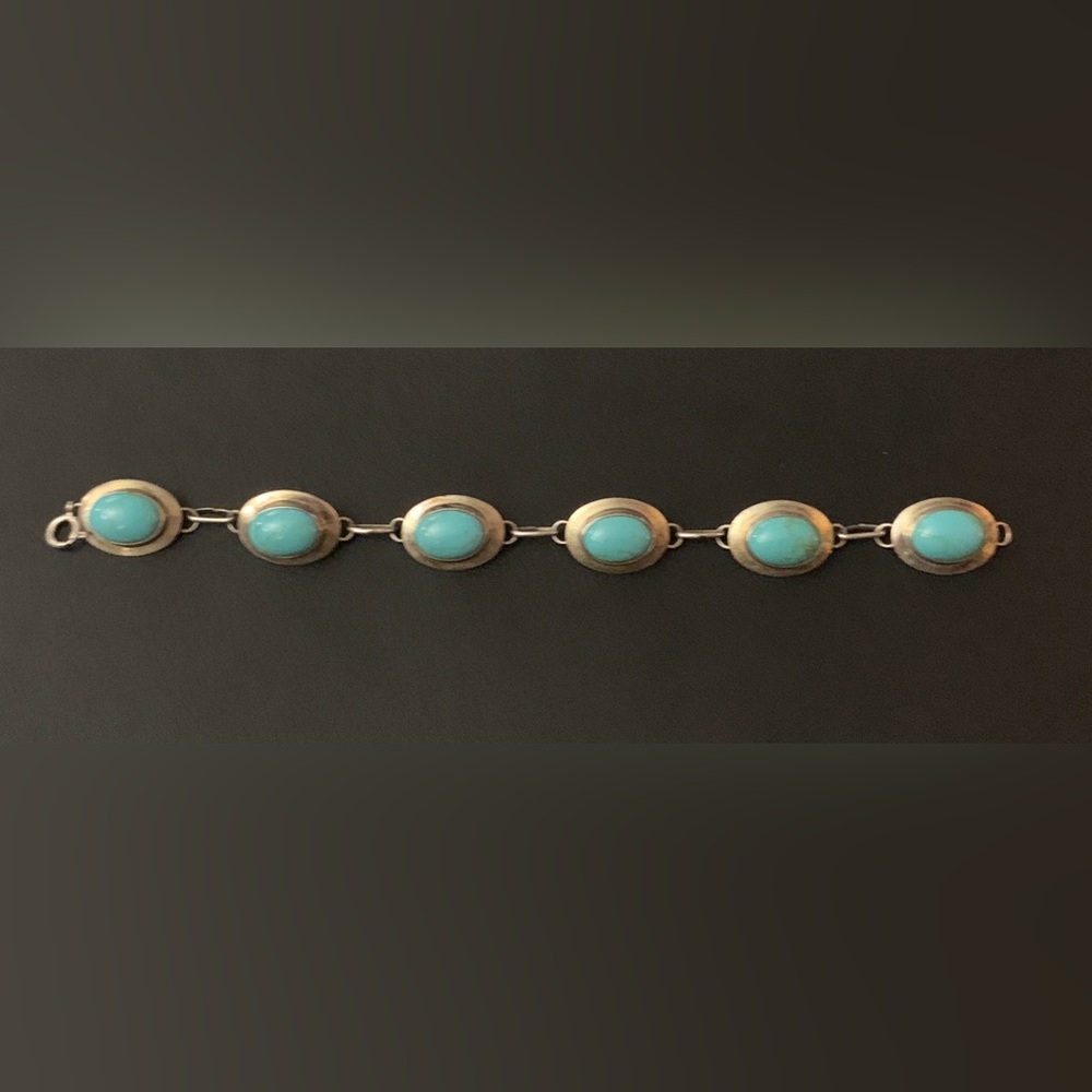 Vintage Navajo Sterling Turquoise Link Bracelet 14.40 Grams